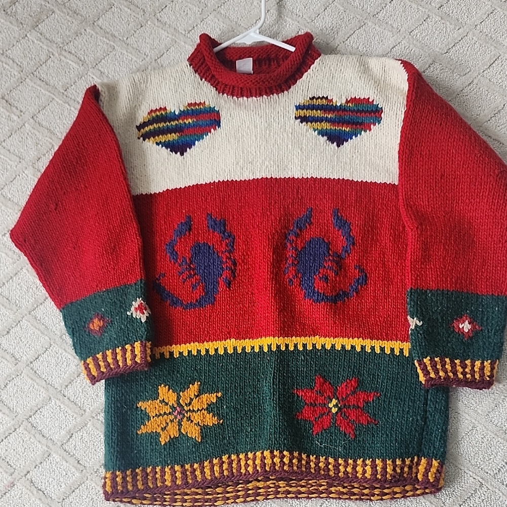 Colorful Heart and Crab Pattern Sweater